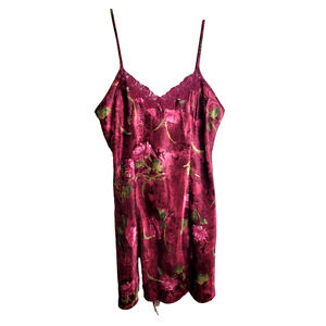 Sophia Nightie Nightgown Burgundy Floral Satin Chemise Cami Women's Size Medium